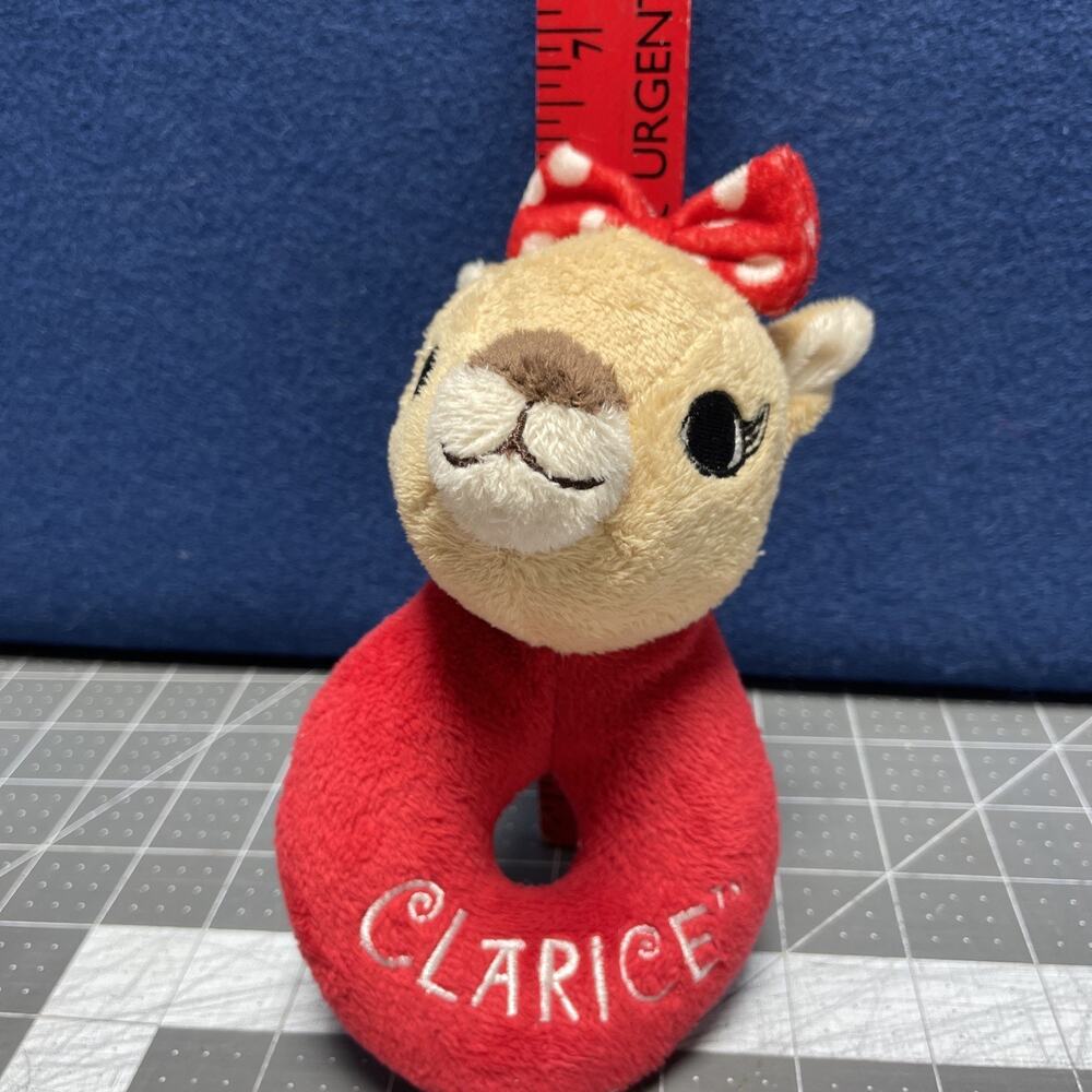 Clarice Reindeer Christmas Red Bow Hand Rattle